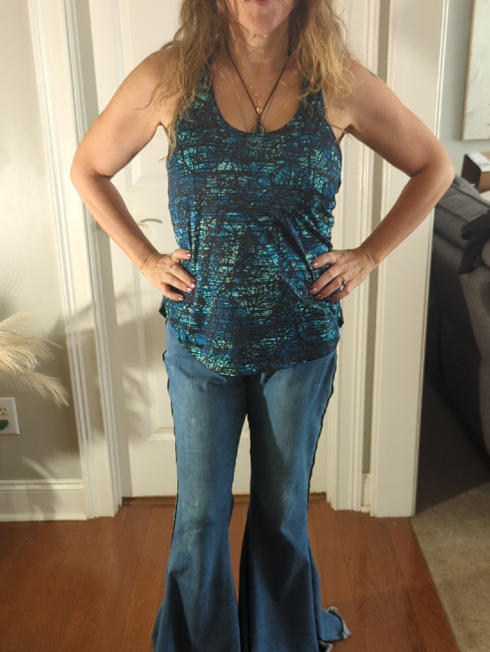 Old Navy Blue & Teal Patterned Muscle Tank